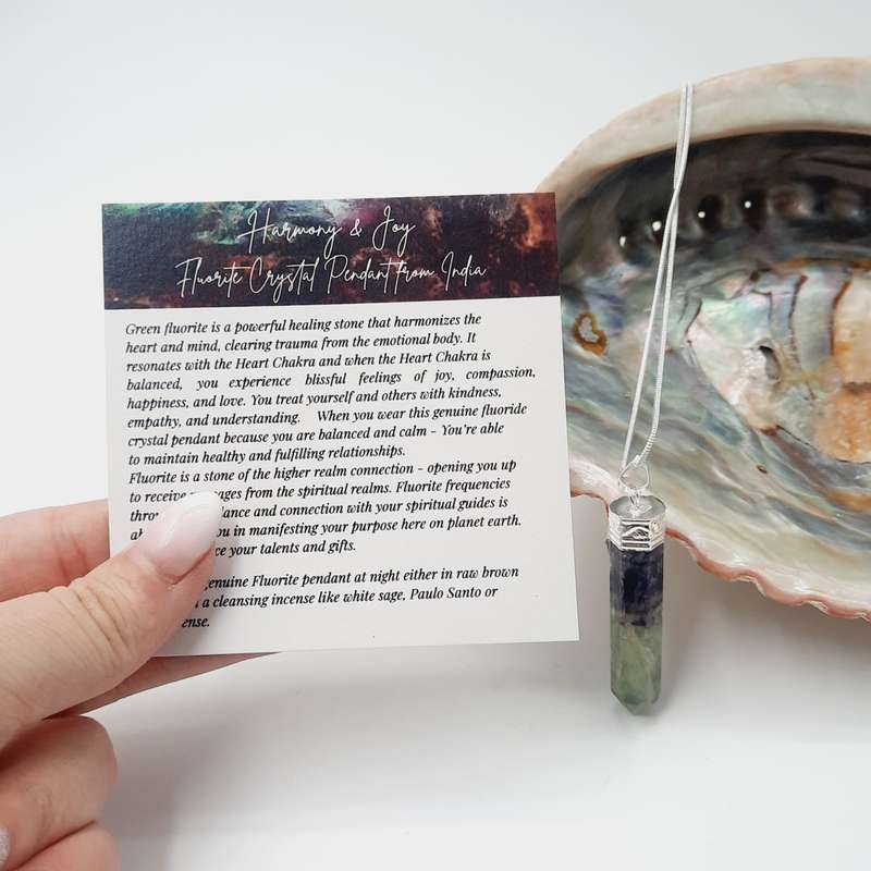 Harmony & Joy Fluorite Crystal Pendant from India