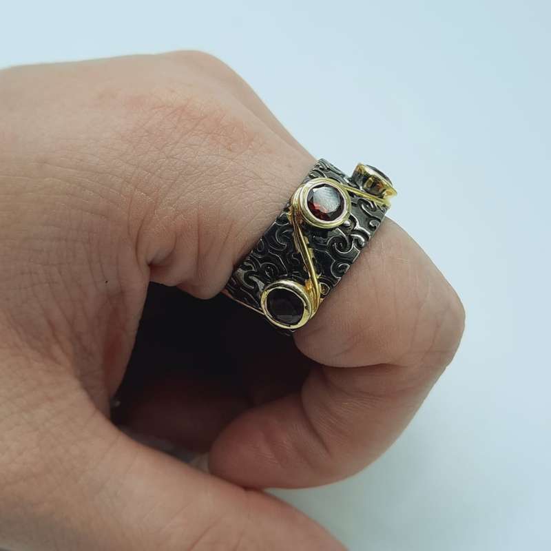Grounding Garnet Rhodium Plated Sterling Silver Ring
