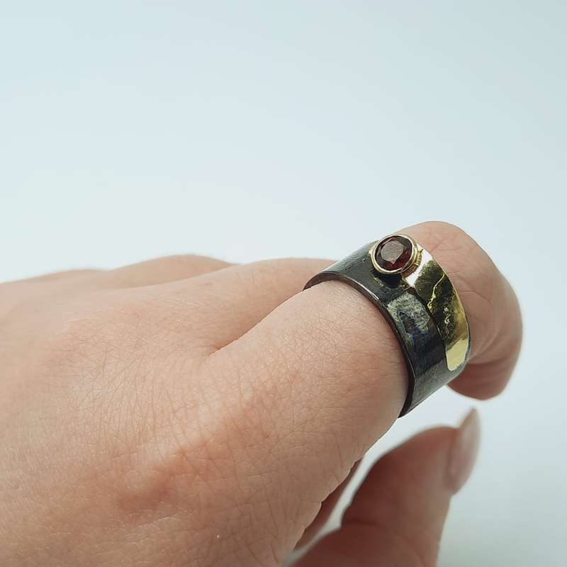 Calming Garnet Rhodium Plated Sterling Silver Ring