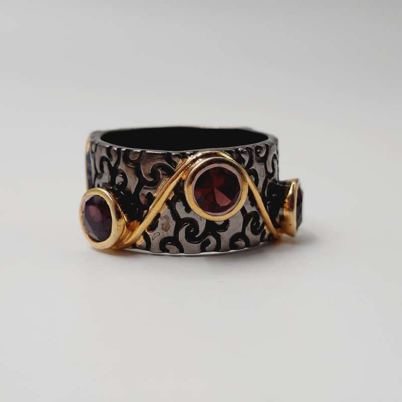Grounding Garnet Rhodium Plated Sterling Silver Ring