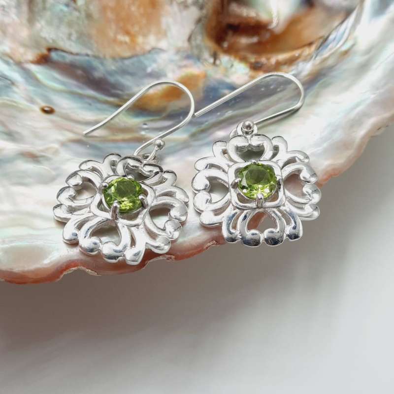 Sterling Silver Peridot Faceted Crystal Earrings