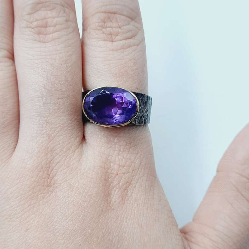 Amethyst Morticia Rhodium Plated Sterling Silver Ring