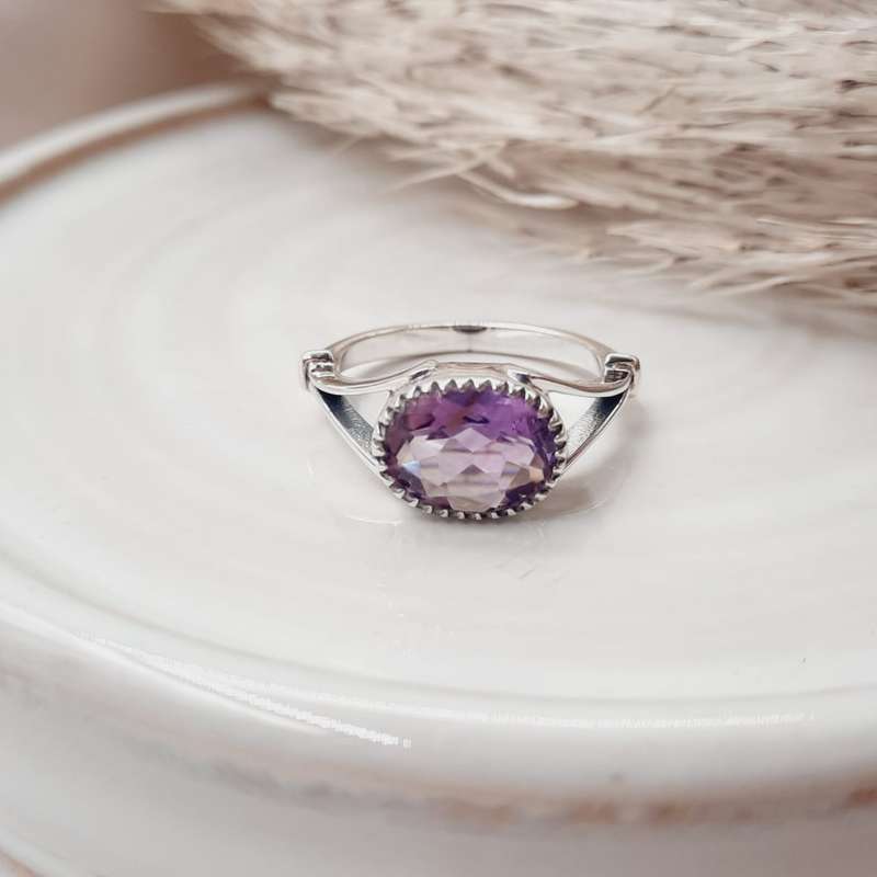 Faceted Sterling Silver Amethyst Crystal Ring