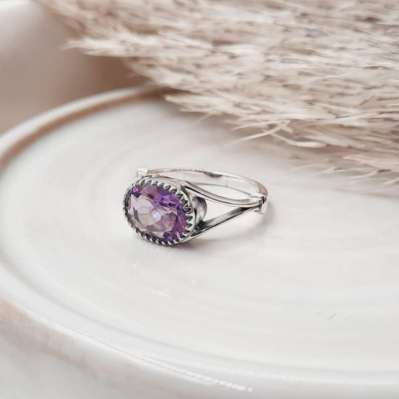 Faceted Sterling Silver Amethyst Crystal Ring
