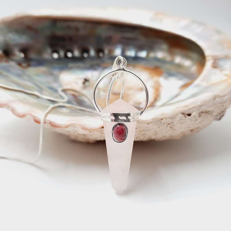 Rose Quartz with Garnet Cabochon DT Crystal Pendant