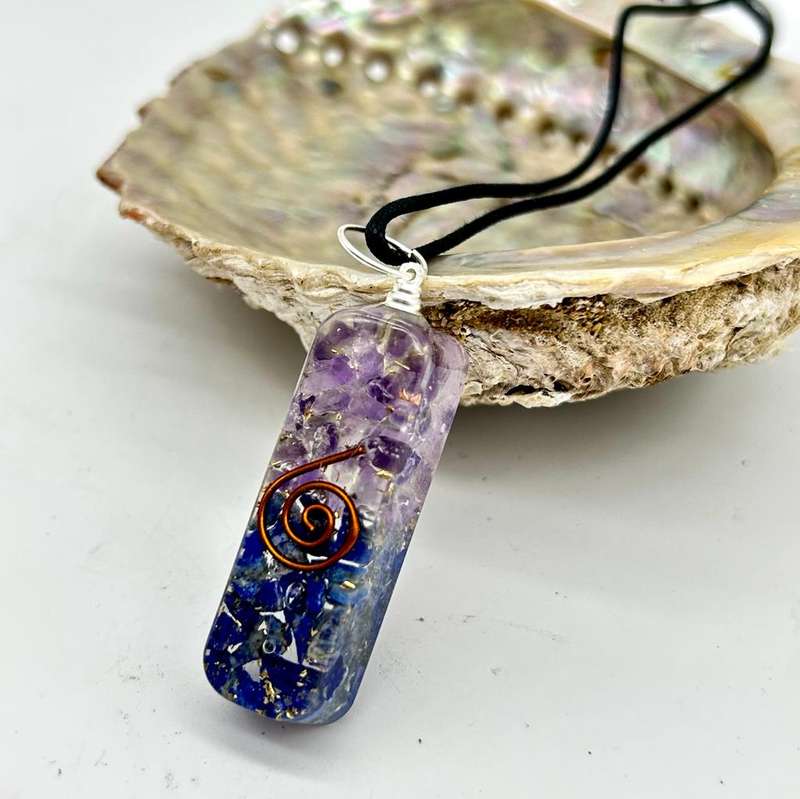 Amethyst and Lapis Lazuli Orgonite Pendant for Intuit Communication