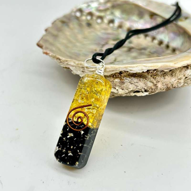 Black Tourmaline and Citrine Orgonite Pendant for Protected Prosperity