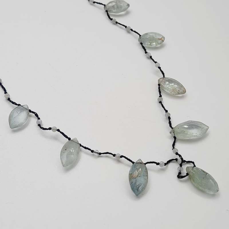 Faceted Aquamarine Crystal Macrame Necklace
