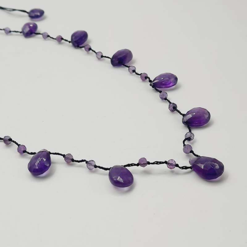 Faceted Amethyst Crystal Macrame Necklace