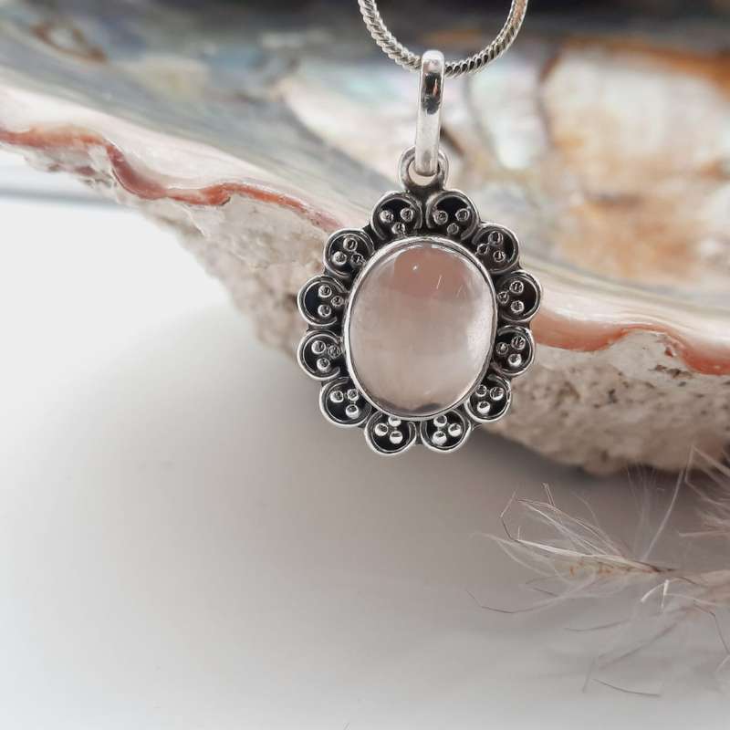 Sterling Silver Rose Quartz Crystal Pendant