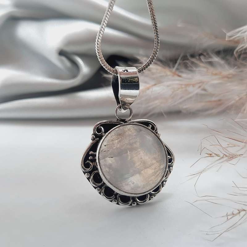 Sterling Silver Crystal Moonstone Cabochon Pendant