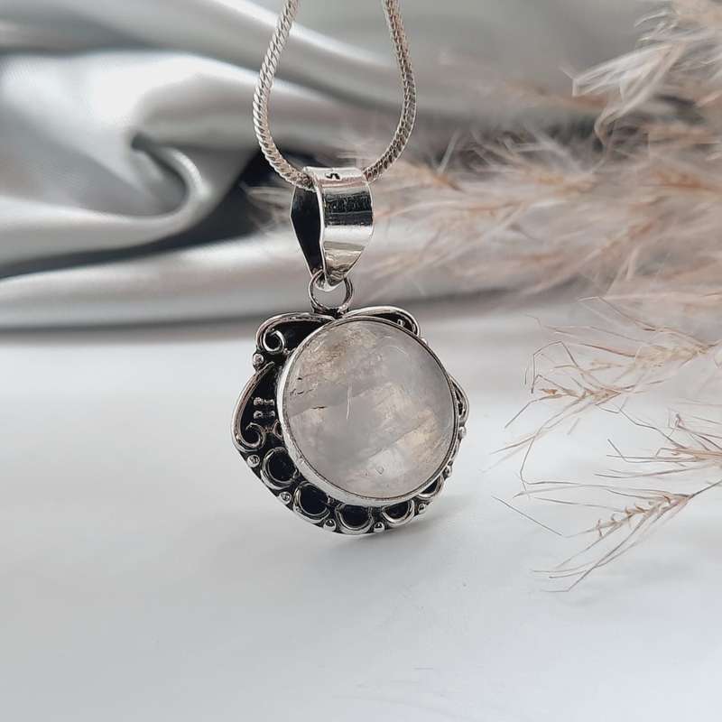 Sterling Silver Crystal Moonstone Cabochon Pendant