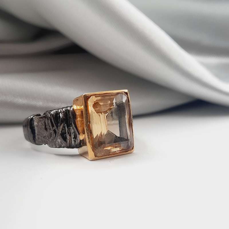 Rhodium Plated Sterling Silver Faceted Citrine Crystal Ring