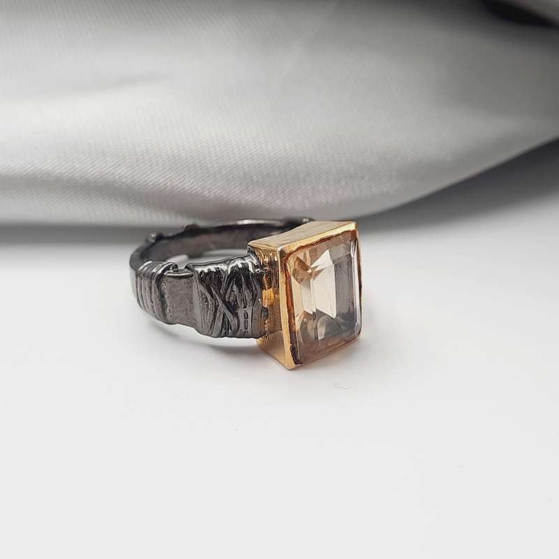 Rhodium Plated Sterling Silver Faceted Citrine Crystal Ring