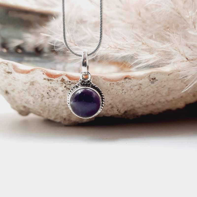 Amethyst Cabochon Crystal Sterling Silver Pendant