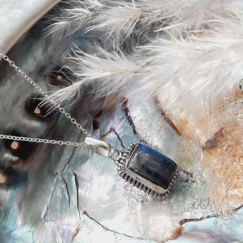 Labradorite Crystal Sterling Silver Pendant