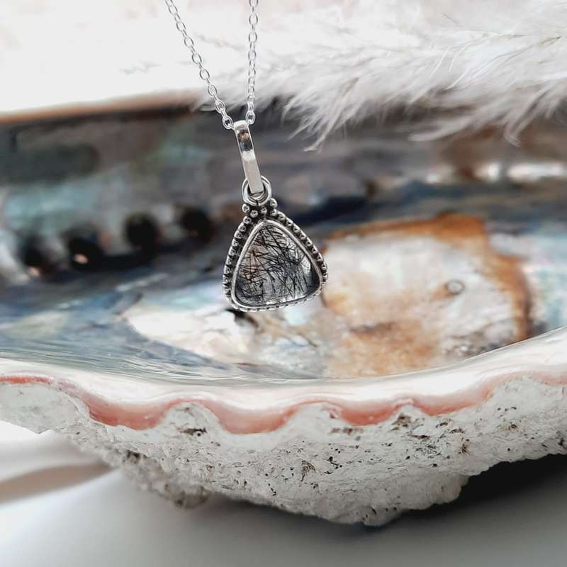 Black Rutile Quartz Sterling Silver Crystal Pendant