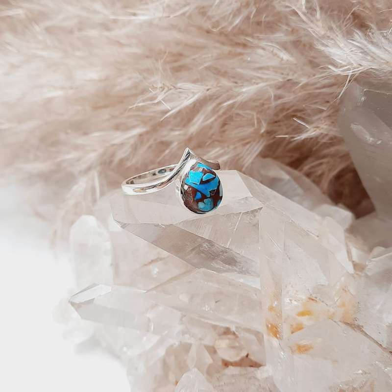 Sterling Silver Copper Turquoise Crystal Ring
