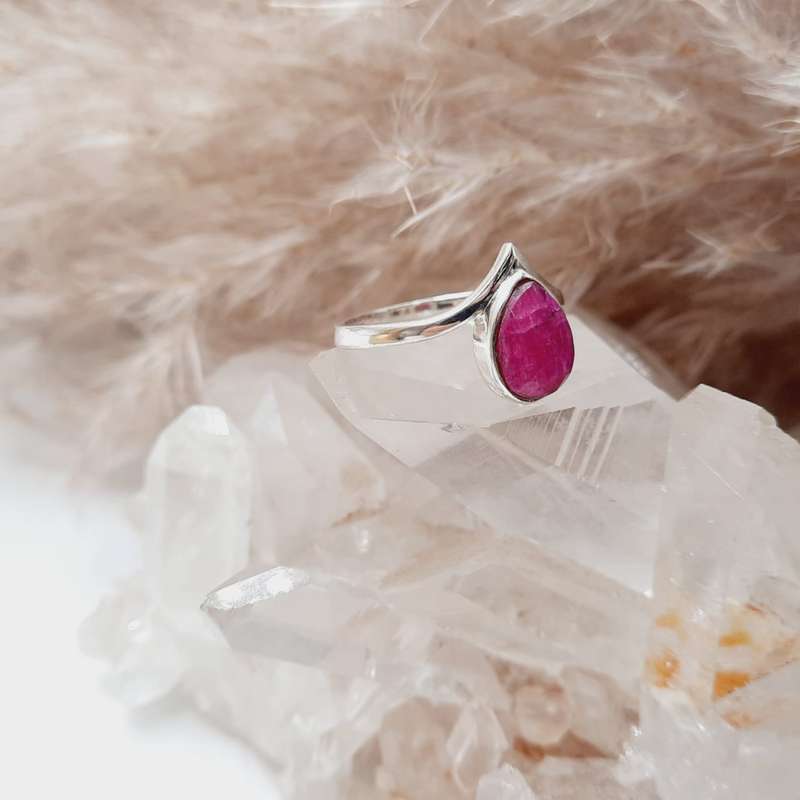 Sterling Silver Ruby Crystal Ring