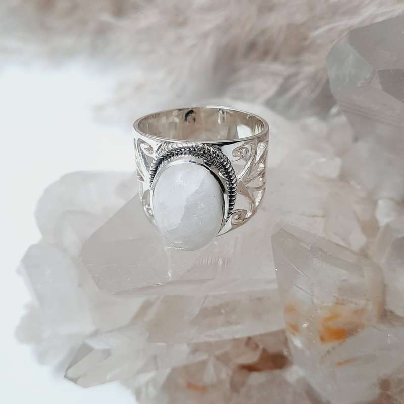 Sterling Silver Moonstone Crystal Ring