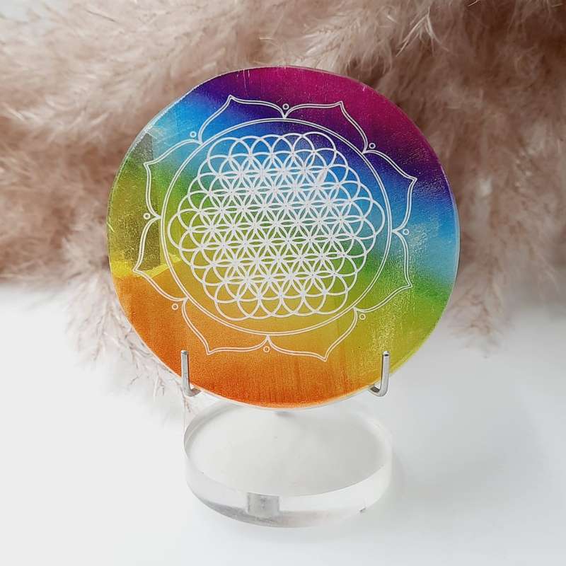Selenite Rainbow Charging Plate - Flower Of Life