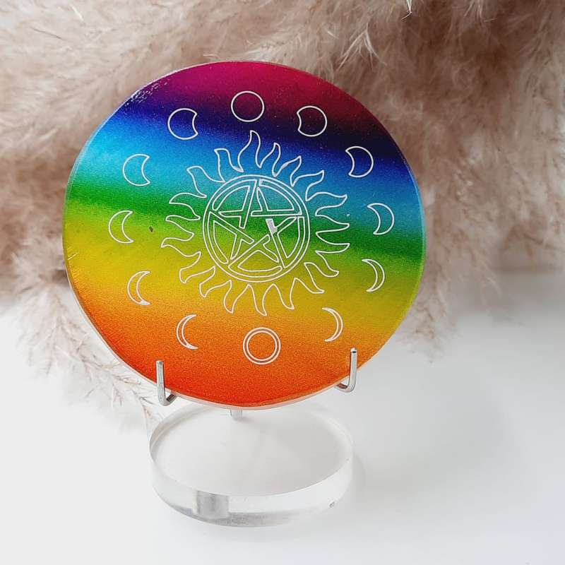 Selenite Rainbow Charging Plate - Pentacle Moon Phases