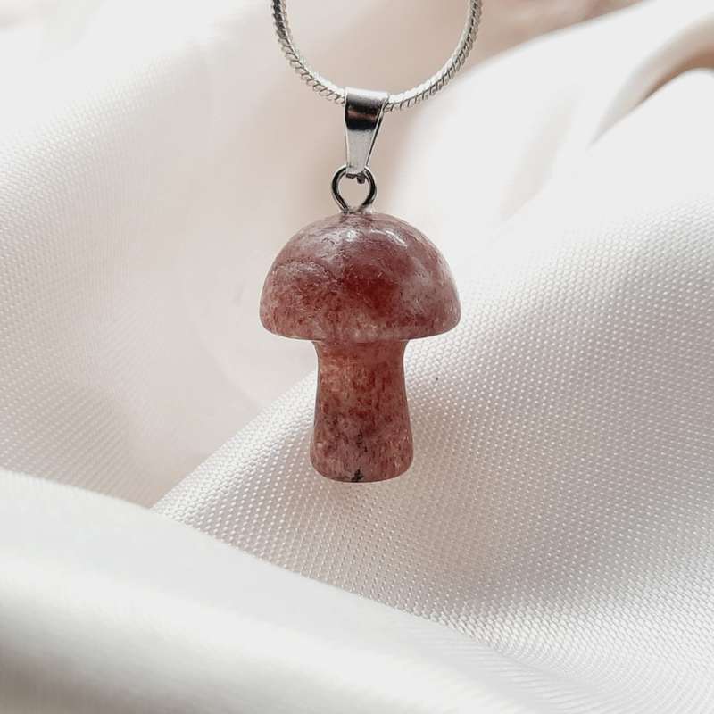 Magic Mushroom Strawberry Aventurine Crystal Pendant