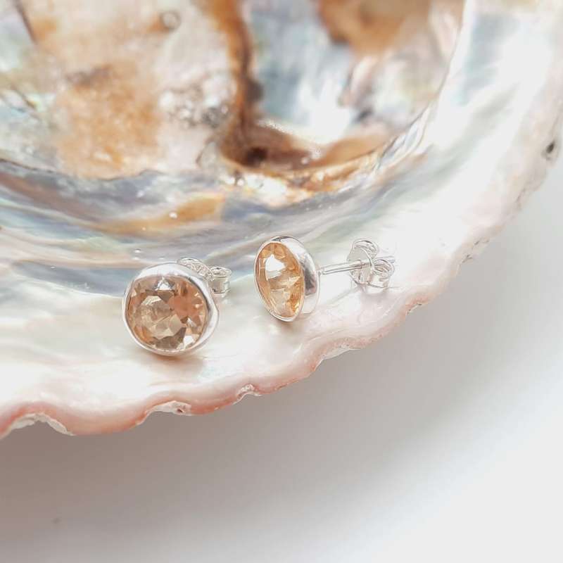 Silver Citrine Crystal Stud Earrings