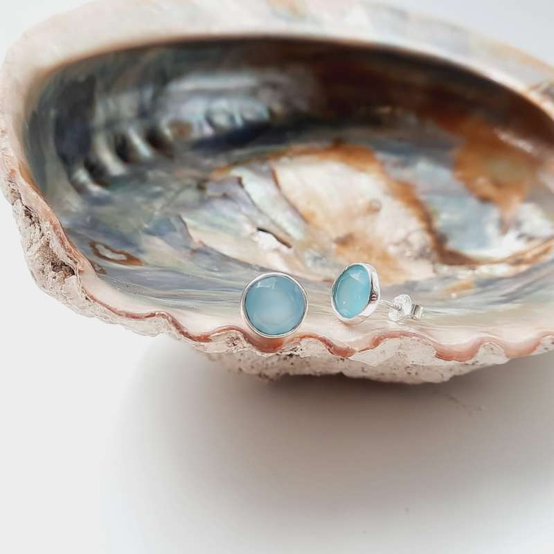 Sterling Silver Blue Onyx Crystal Stud Earrings