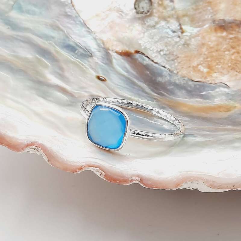 Sterling Silver Square Shaped Blue Onyx Crystal Ring