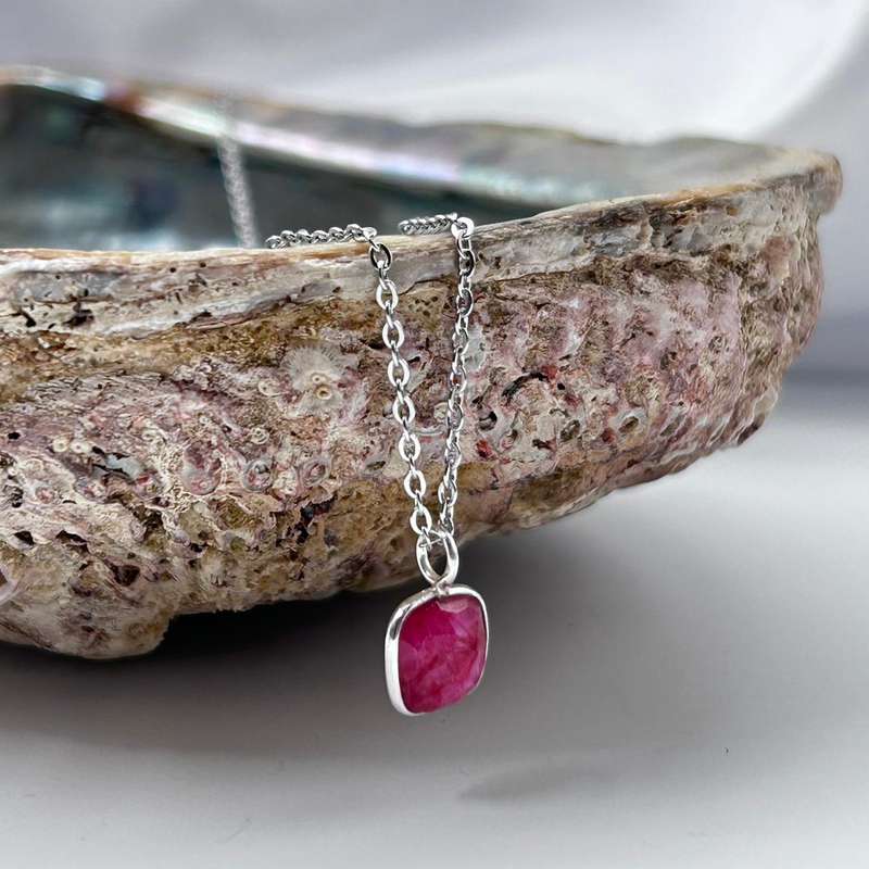 Faceted Crystal Ruby Small Square Shaped Pendant