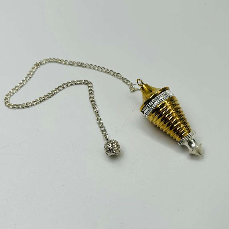 Genuine Brass pendulum with grooved silver metal trim and white metal chain
