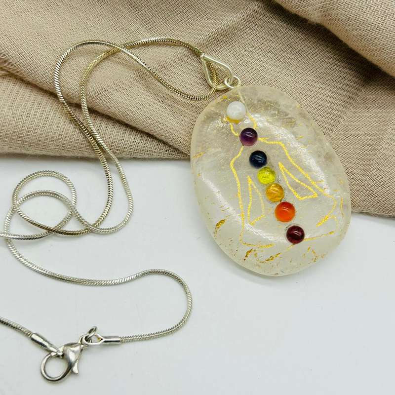 Clear Quartz Chakra Crystal Cabochon Gemstone Pendant