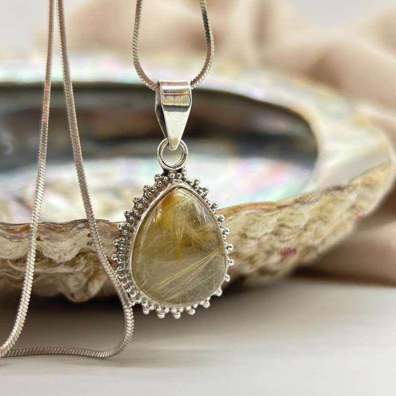 Gold Rutile Quartz Sterling Silver Pendant