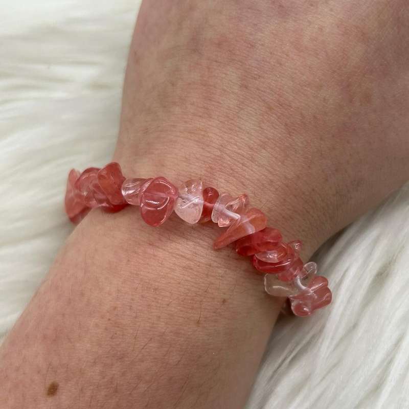 Strawberry Quartz Crystal Chip Bracelet