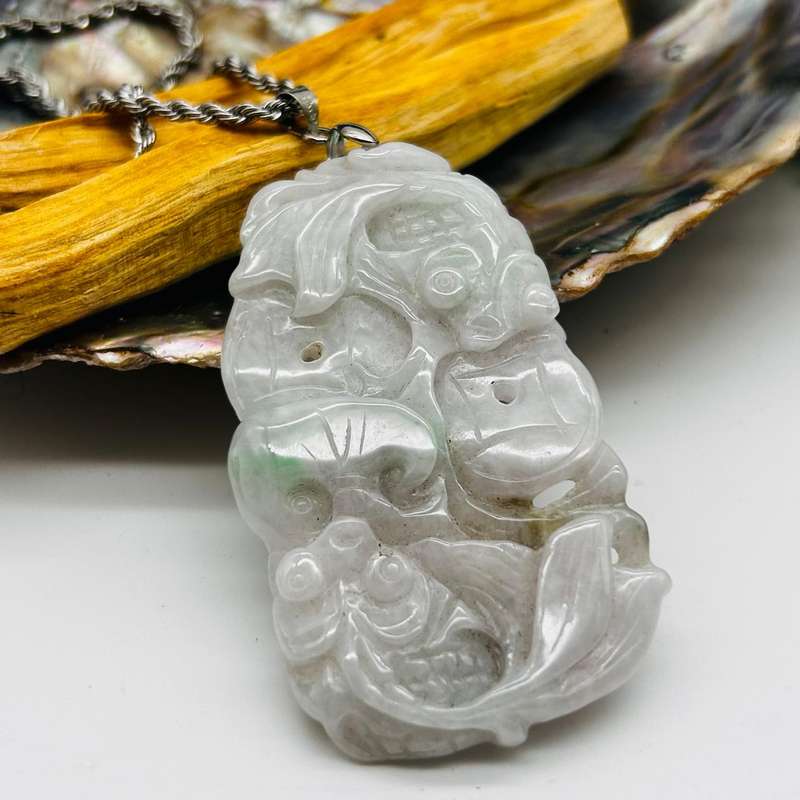 White Green Jade Double Side Carved Pendant Of Love