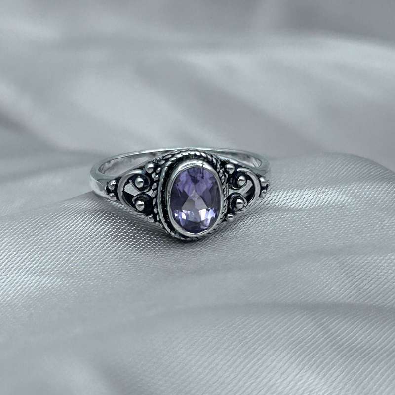 Sterling Silver Ring with Faceted Amethyst Crystal