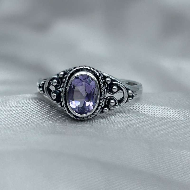 Sterling Silver Ring with Faceted Amethyst Crystal
