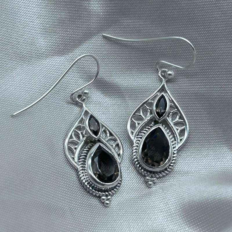 Double Faceted Sterling Silver Smoky Quartz Earrings