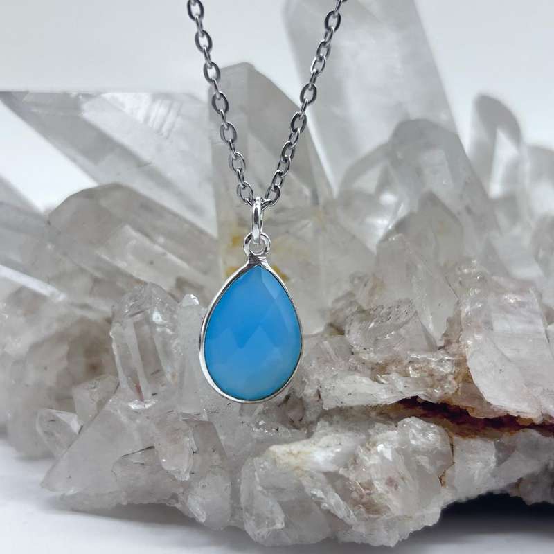 Blue Onyx Crystal Sterling Silver Faceted Pendant