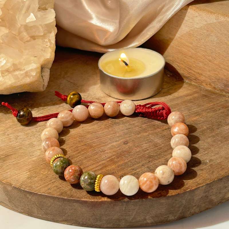 Peach Moonstone, Unakite & Tigers Eye Goddess Glow Crystal Bracelet