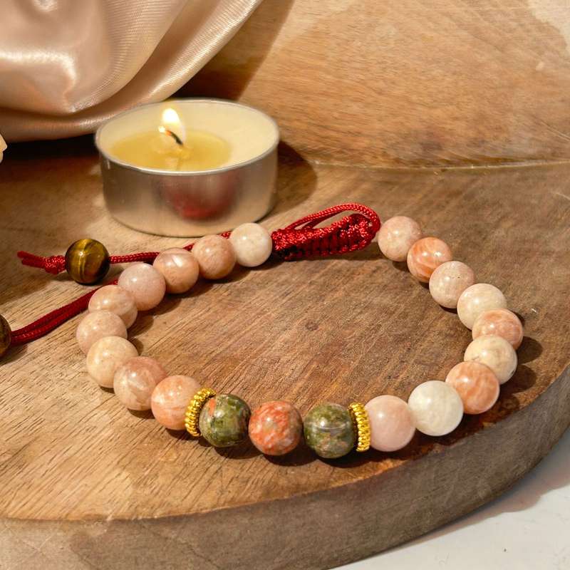 Peach Moonstone, Unakite & Tigers Eye Goddess Glow Crystal Bracelet