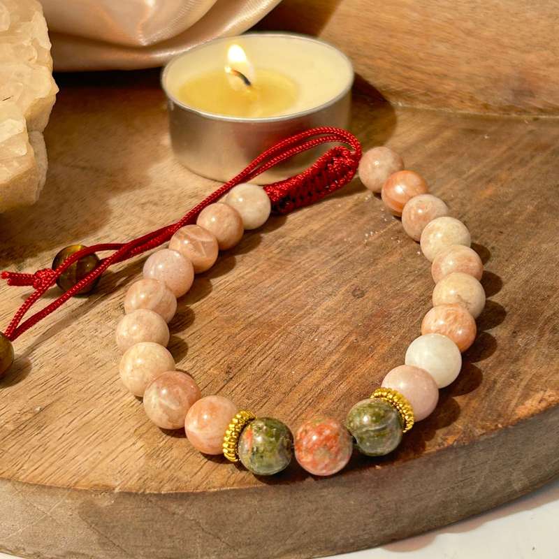 Peach Moonstone, Unakite & Tigers Eye Goddess Glow Crystal Bracelet