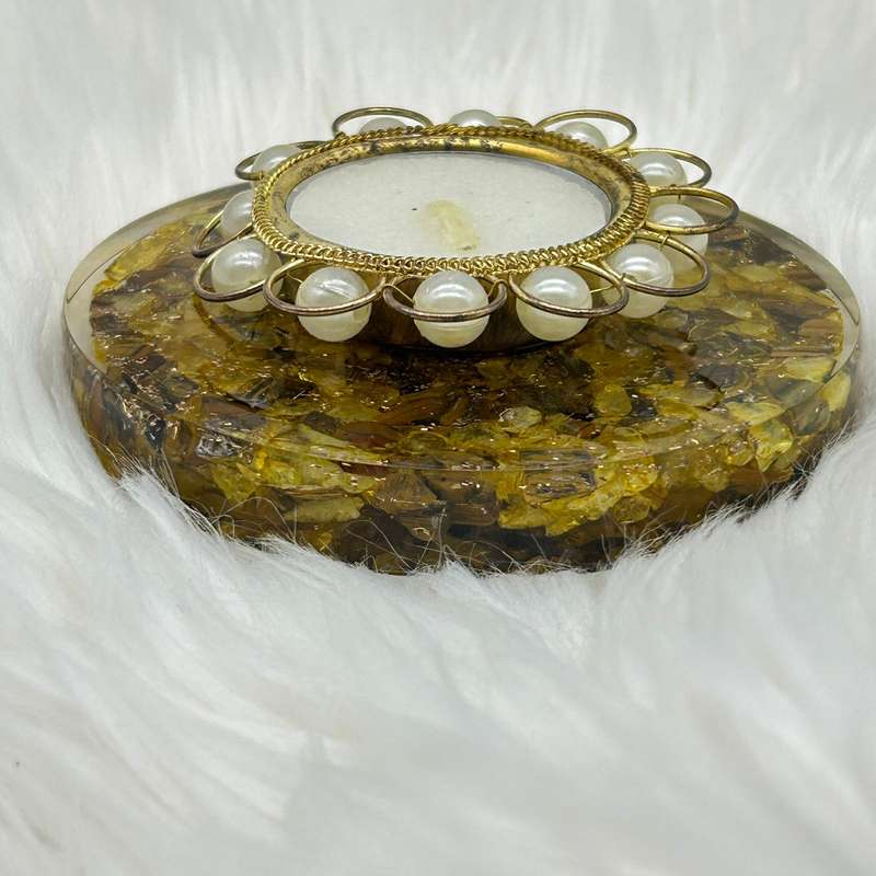 Tiger's Eye and Citrine Tea Light with Pearls
