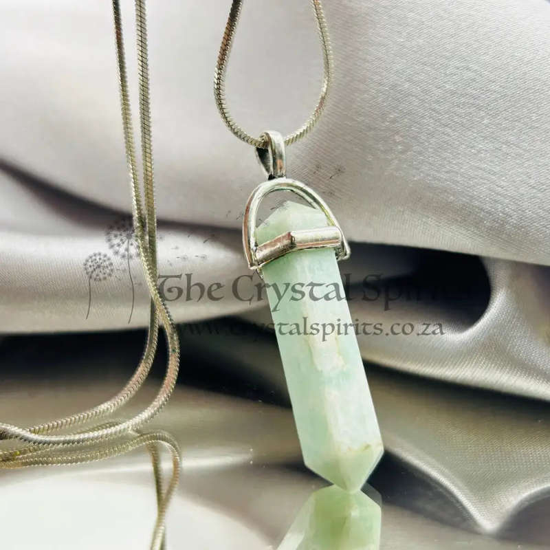Amazonite Double Terminated Crystal White Metal Pendant