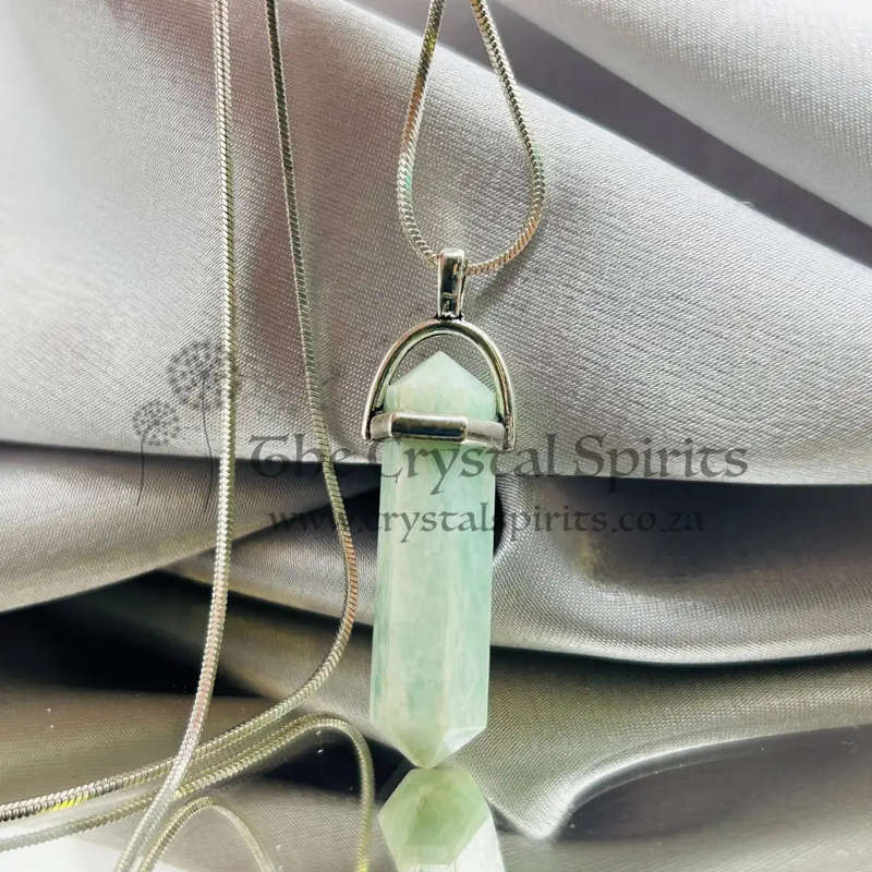 Amazonite Double Terminated Crystal White Metal Pendant