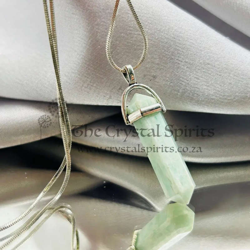 Amazonite Double Terminated Crystal White Metal Pendant
