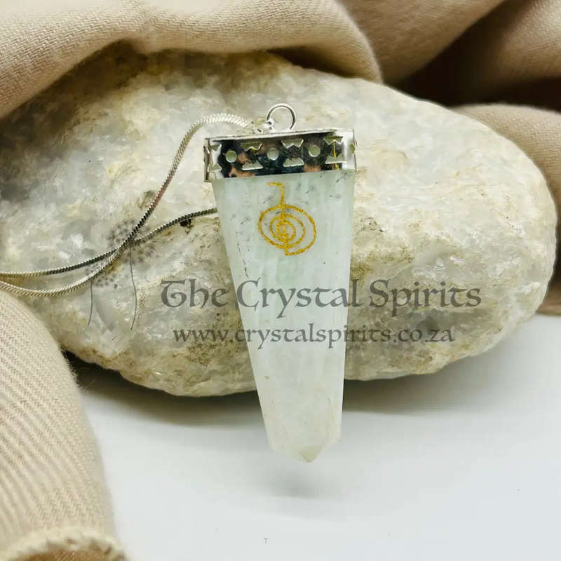Amazonite Tabby White Metal Pendant With Reiki Symbol