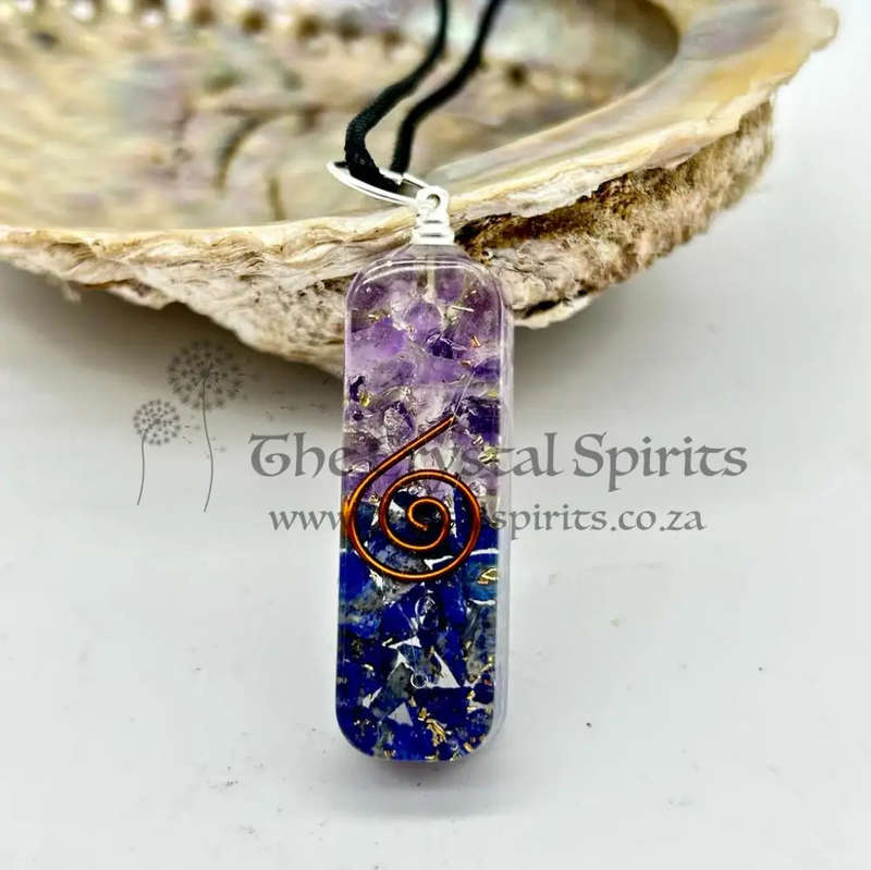 Amethyst and Lapis Lazuli Orgonite Pendant for Intuit Communication