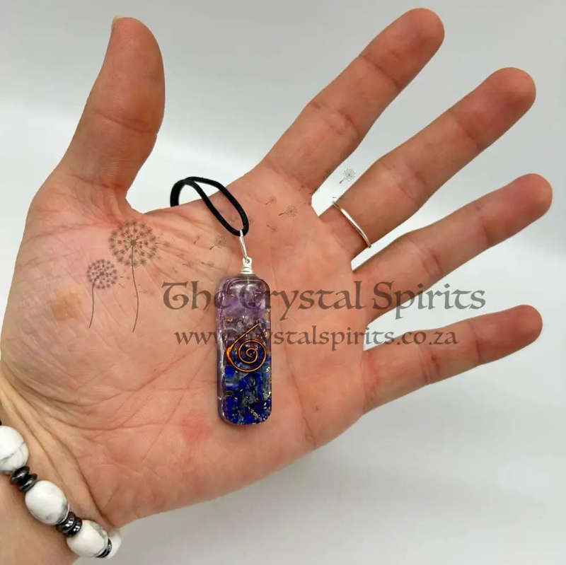 Amethyst and Lapis Lazuli Orgonite Pendant for Intuit Communication